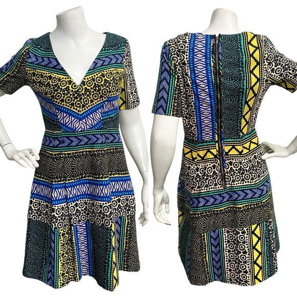 Plenty by Tracy Reese Fit & Flare Dress Lined Women's Size 4 Multicolor Vneck - Picture 1 of 10